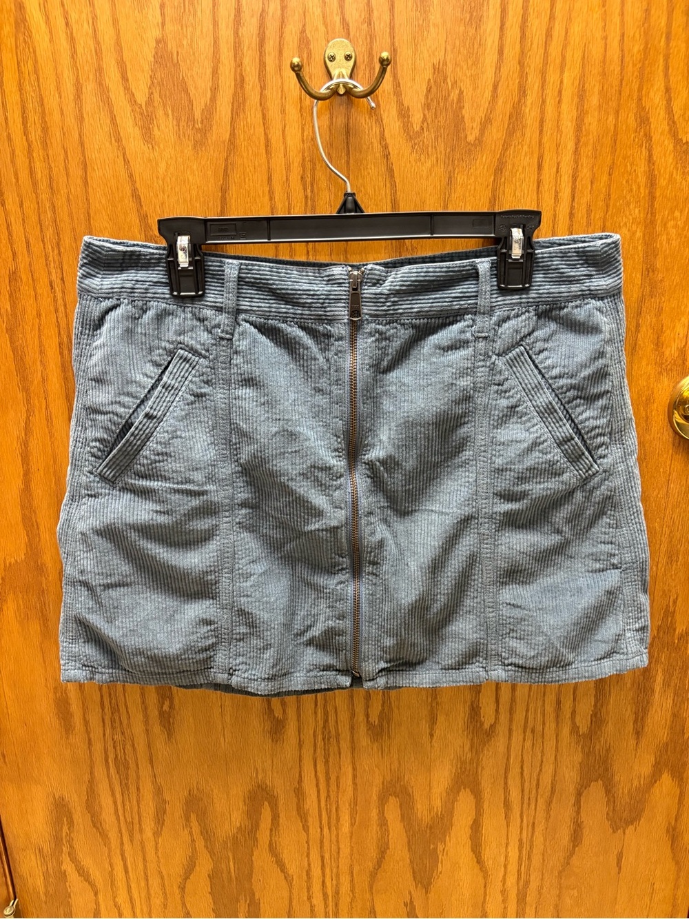 American Eagle Outfitters Dusty Blue Corduroy Mini Skirt with Front Zip